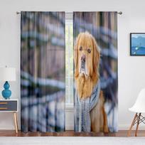Animal Dog Australian Shepherd Lays In Pink Flowers Tulle Curtains for Living Room Bedroom Decor Transparent Sheer Voile Curtain 1 PCS W100XH250cm&Rod Pocket