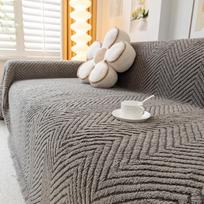 Herringbone Pattern Winter Plush Sofa Cover Towel Cushion Leather Sofa Cushion All-Inclusive Winter Full Cover Blanket 180X130 gray