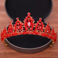 Luxury Crystal Tiaras And Crowns Rhinestone Prom Diadem Crown Tiara For Women Bridal Wedding Hair Accessories Jewelry Crown Gift red