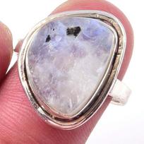 Natural Rainbow Moon Stone Gemstone Handmade 925 Sterling Silver Ring S.8 B5Y33 gray