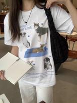 Spring Summer Sweet Korean Style Clothing Women Younger Dog Pet Printing Round Neck Short Sleeve T-shirt Women Loose Casual S balta