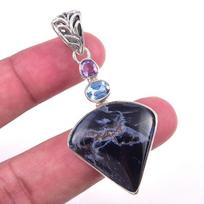 Natural Pietersite,Peridot Gemstone 925 Solid Sterling Silver Pendant 2.25  j2S13 pink