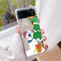 Luxury Case For Samsung Galaxy Z Flip 3 4 5G Funda Z Flip3 Clear PC Hard Shockproof Back Phone Coque Snowman Christmas Samsung Z Flip