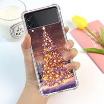Case For Samsung Galaxy Z Flip 3 5G Funda Z Flip3 Clear PC Hard Shockproof Back Phone Coque Airbag Merry Christmas Tree Deer Samsung Z Flip
