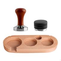 3 Piece Espresso Tamper Station with Coffee Tamper, Non-Slip for Bar, Shop, Kitchen, 58mm brown