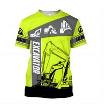 Excavator 3D HD digital printing a summer men's T-shirt tool trend street O collar fully matches large size top short sleeve 3XL