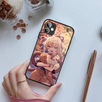 Genshin Impact Yoimiya Telefono dėklas iPhone 14 13 12 11 XS X 8 7 6 Plus Mini Pro Max SE 2022 Juodas PC TPU Stiklas Telefono dangtelis iPhone SE 2020-2022 gray
