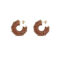New Brown Woven Leather Loop Earrings with Unique High-end Vintage Women ruda