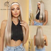 BLONDE UNICORN Šviesūs sintetiniai perukai su galvos juosta, ilgi tiesūs plaukai, skirti moterims, atsparūs karščiui, pluoštai, skirti kasdieniam naudojimui. brown