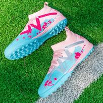 Football Shoes 35-45 High-top Football Boots Rubber Short Nail Youth Sneakers Football Training Shoes Art Makeup Lawn Children Football Boots 35 rožinė