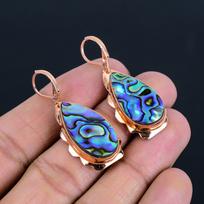 Abalone Shell Gemstone Handmade Copper Jewelry Amazing Earring For Gift 1.81 Inches mėlyna