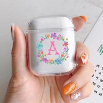 Madingas gėlių raštas 26 raidės Abėcėlė Minkštas apsauginis dėklas Skaidri dėžutė Apple Airpods 1 2 3 Pro Moterims Mergaitei AirPods Dėklas Airpods 1 2
