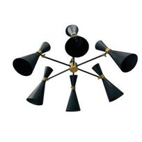 Mid Century Brass Vintage Ceiling Light Fixture 6-Arm 12 - Light Stilnovo Style Sputnik Italian Chandelier - Handmade black