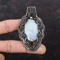 Mexican Laguna Lace Agate Pendant Copper Wire Wrapped Jewelry Gemstone Pendant Handmade Jewelry Copper Wire Wrapped Pendant Engagement Gifts