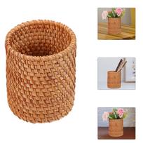 Rotango laikymo vamzdelis serviravimo indai Boho Home Decor Austiniai krepšelio rašiklio laikikliai Stalo reikmenys Mediniai konteineriai Biuras brown