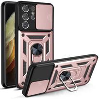 „Samsung Galaxy S20 S21 Ultra Case“ fotoaparato objektyvas „Armor“ automobilio laikiklis žiedinis telefono dėklas, skirtas Samsung S20 S21 FE S21 + galinis dangtelis For Galaxy S20 rožinio aukso spalvos