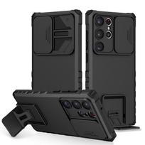 Samsung Galaxy S23 Ultra dėklas, slankiojantis kameros apsaugos šarvuotas telefono dėklas, skirtas Samsung S 23 Ultra S23 + Plus, su atlenkiama atrama, galinis dangtelis For Galaxy S23 juoda
