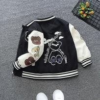 Spring Autumn Boys Girls Jacket Cartoon Bear Letter Print Baseball Uniform for 4-12 Years Children Sports Outerwear 160 smėlis
