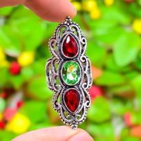 Peridot, Garnet Gemstone Handmade 925 Sterling Silver Jewelry Ring Size 6.5 K7d40 white
