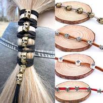 6 pakabukai + 90 cm / rinkinys Vintage Punk Metal Skull plaukų juosta Plaukų virvelė Moteriški mados formavimo įrankiai brown rope bronze skull black