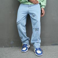 European And American New Retro Casual Jeans Men'S American Loose Pants High Street Wide Leg Pants Men 28 šviesiai mėlyna spalva