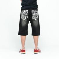2024 New Skateboarding Pants Men'S Loose Seven Part Pants With Fat And Large Denim Middle Pants Hip Hop Trendy Men'S Thin Denim 30 juoda