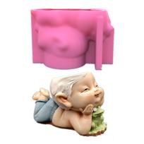 for Frog Boy Flowerpot Epoxy Resin Mold Succulent Plant Pot Holder Concrete Plaster Silicone Mould DIY Craft Pen Holder