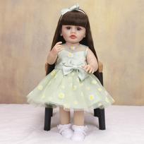 KEIUMI Realistic Reborn Baby Girl Dolls Wear Green Skirt Princess Doll suit Christmas Holloween Decoration Gifts 22 inch about 55 cm white