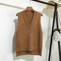 Autumn Sleeveless Loose Solid Sweater Vest Women V-neck Knitted Pullover Women Sweater Winter Waistcoat Women's Sweaters Vests 11810 One Size oriono spalva