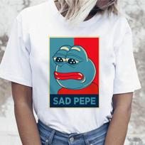 Sad Pepe T Shirt Clothing Korean Tees Female Ulzzang T Shirt Harajuku Tshirt Funny Women Graphic 3XL balta
