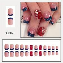 24pcs Short Square Press-on Nails, Red with Glittery Stars, Removable Stick-on Fake Nail Set, Sparkling Festive Manicure, Easy Application Gifts JB245