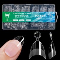 600 Pcs/Set Soft Gels Tips Press On Nail Short Half Cover Tips Clear Nail Tips False Nails Tips for Nail Salons 5 blue