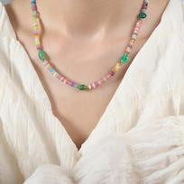 Dopamine Jewelry Colored Natural Stone Agate Handmade Beaded Necklace Light Luxury Versatile Sweet Girl Temperament Jewelry beige
