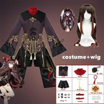 2023 CN Costume Uniform Wig Cosplay Anime Game   Hutao Cosplay Hu Tao Chinese Style Halloween Costumes For Women L-(Costume+Wig)