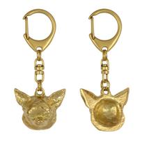 Chihuahua trumpaplaukis, Chihuahua švelnus - Paauksuotas raktų pakabukas su šunimi, rankinės puošmena, prabangus Art-Dog prekės ženklo aksesuaras