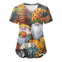 Christmas Thanks giving T-Shirts Uniforms Printed Short Sleeved pet scrubs costume Women Short Sleeve Tops Working Uniform S gray