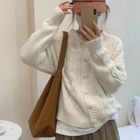 Autumn Long Sleeve Simple Knitted Cardigan Coat Women Winter Clothing Fashion Loose Woman Sweater Jacket Button Up Round Neck Warm Sweaters New 24940 One Size balta