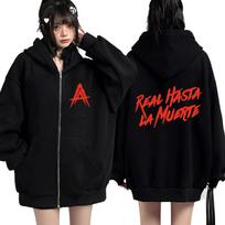 Anuel AA Real Hasta La Muerte Zip Up Hoodie Men Women Fashion Hip Hop Harajuku Winter Long Sleeve Oversized Jackets Streetwear S black