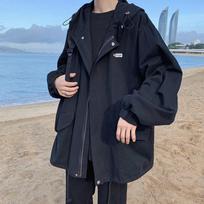 Men's Hooded Jacket Spring and Autumn Hong Kong Style Trendy Student Loose and Cool Mid Length Workwear Jacket Men's Windbreaker 4XL juoda