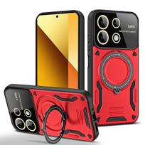 For Xiaomi Redmi Note 13 5G Case Magsafe Wireless Charging Armor Case For Redmi Note13 5G Magnetic Ring Glass Lens Protect Cover For RM Note 13 5G raudona