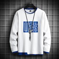 Sweatshirt men's autumn long-sleeved T-shirt fake two-piece loose trend ins versatile bottoming shirt tops men's clothing M