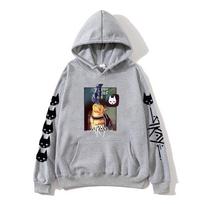 Momo and Cat Cartoon Graphic Hoodies Men/Women Hot Game Stray Print Sweatshirts StrayCat StrayMomo Pullovers Autumn/Winter Male XS pilka spalva