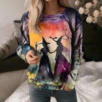 Fashion New Women's Long-Sleeved Exquisite 3d Halloween Witch Print Long-Sleeved Sweatshirt Spring And Autumn Classic Clothing S