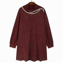 XITAO Loose Turtleneck Women Embroidered Flares Dresses GYX1045 One Size raudona