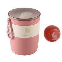 Neperšlampamas stačiakampis tinklelis su šaukštais maisto indeliais pietų dėžutė Bento dėžutė vaikams Pink 2 beige