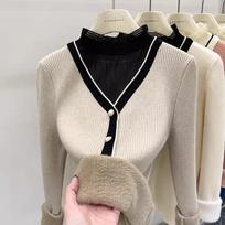 Casual Half High Collar Warm Velvet Pullover Sweater Women Winter Thick Mesh Spliced Base Sweaters Top for Women Fashion Long Sleeve Knitwears 25209 One Size