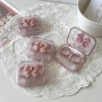 Nešiojami kontaktinių lęšių dėklai, rožiniai, skaidrūs Love Bow kontaktinių lęšių dėklai gray
