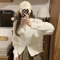 QICED Autumn and Winter Loose Lazy Solid Color Knit Cardigan Women's Design Sense Niche Double Head Zipper Sweater Coat Uniform size balta