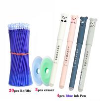 26 vnt./komplektas Gyvūnai Nutrinami gelio rašikliai 0,5 mm Nutrinami Tušinukai Pripildomi Strypai Mokykliniai biuro reikmenys 26PCS black set mėlyna