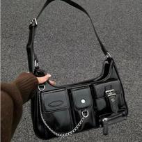 Fashion Trend Design Chains Crossbody Shoulder Bags Harajuku Y2k PU Individuality Ladies Bags 30cm*8cm*20cm gray